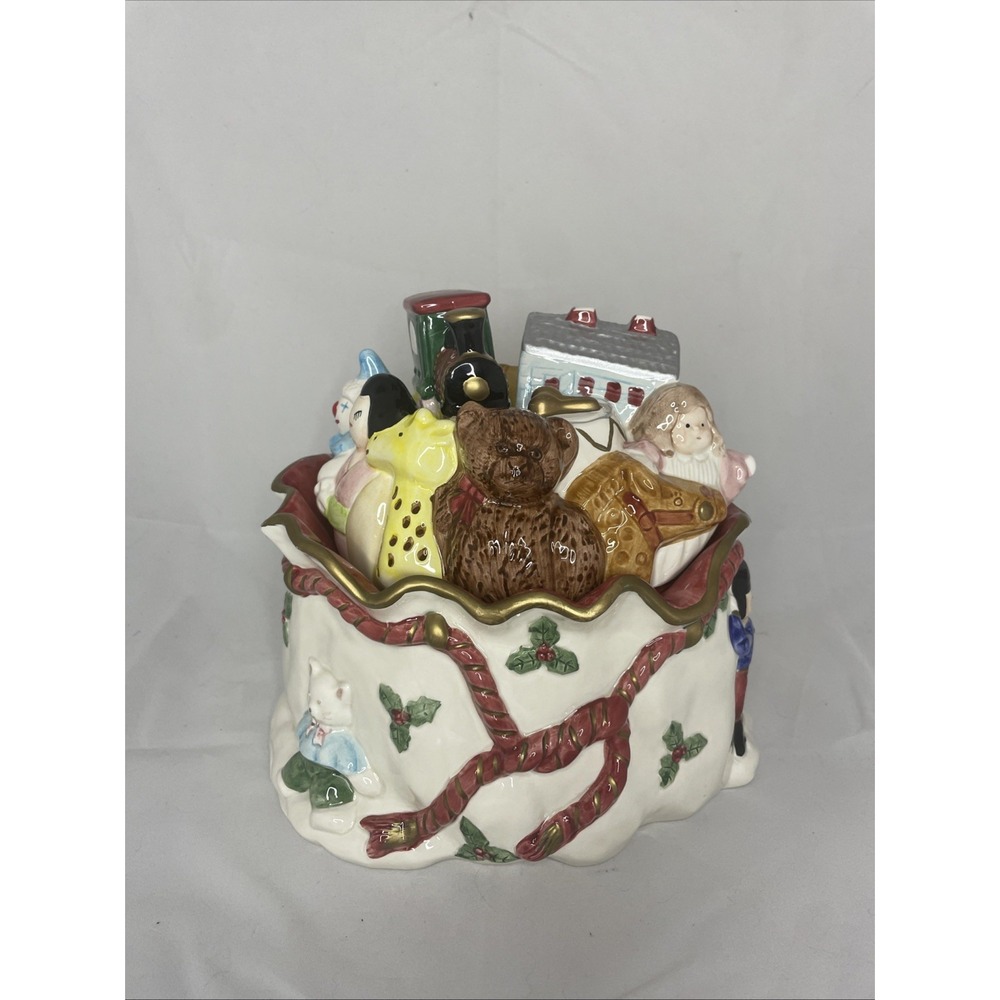 Vintage 1987 Fitz & Floyd Santa "Bag Of Toys" Christmas Cookie Jar Hand Painted